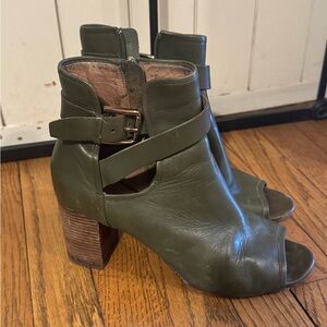 Donald J. Pliner Olive Green Open-Toe Ankle Booties with Buckle Strap
